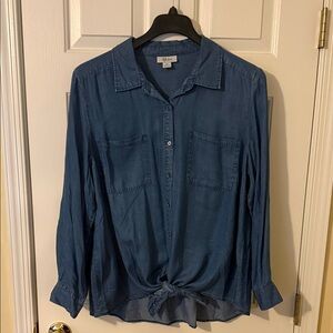 Style & Co. Chambray Tie Front Button-Down Shirt size XL